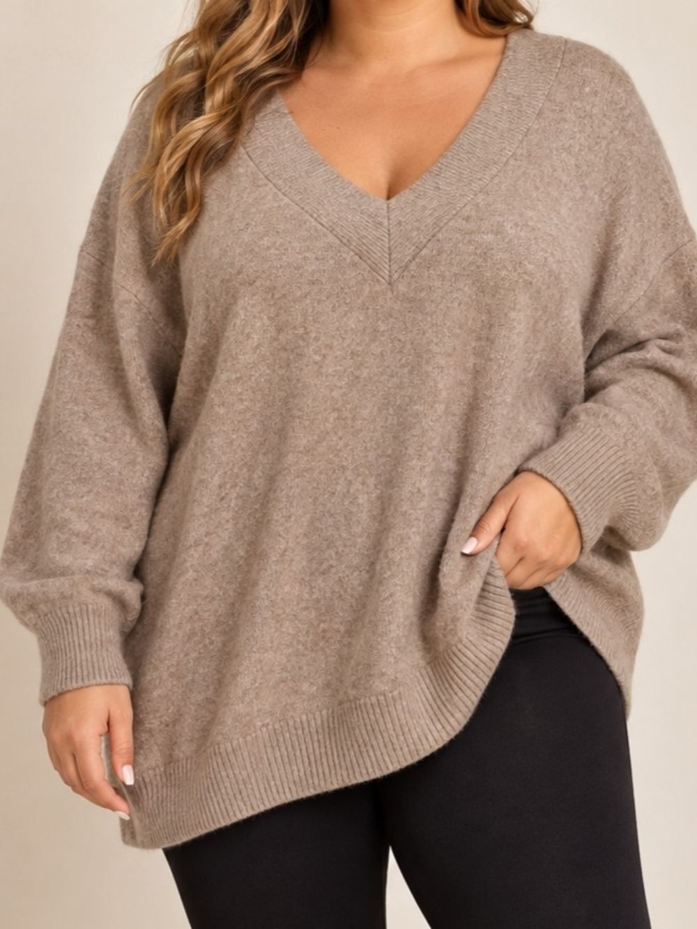 Universal Thread Tan Brown V-Neck Sweater XXL Oversized Long Sleeve Knit Cozy